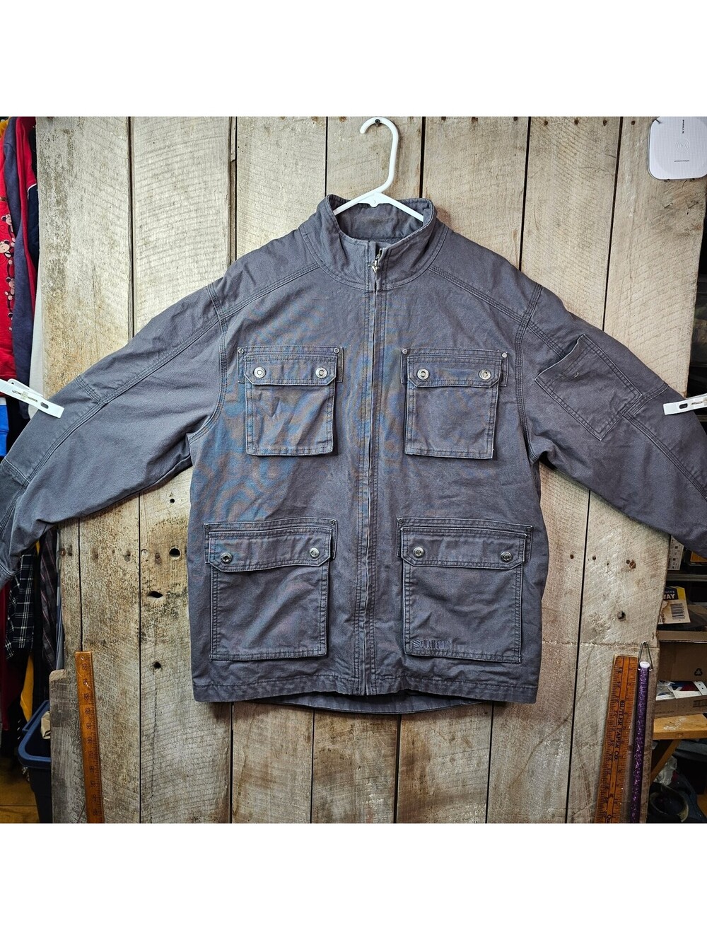 BLACKHAWK! Men's Medium Gray Full Zip Utility Field Jacket Canvas Coat Tactical